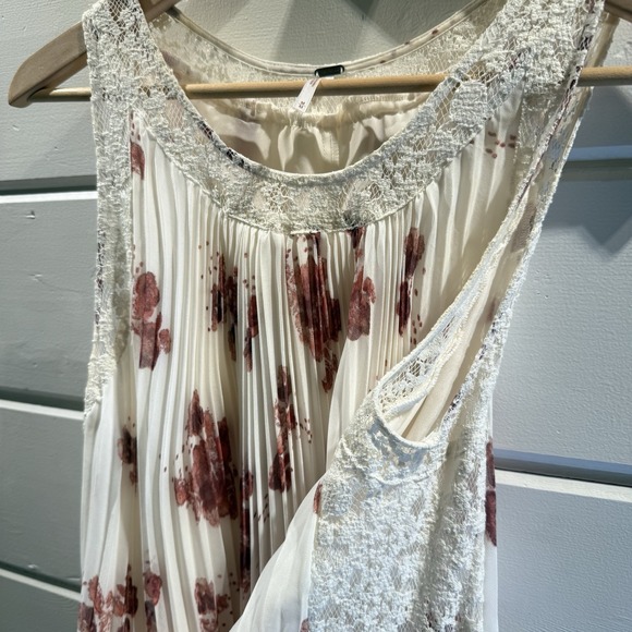 Free People Accordion Pleated Dress Medium Cream Pink Roses, Cottage, Garden - Picture 6 of 9